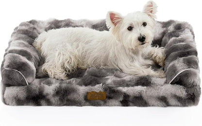 Faux Fur Orthopedic Dog Bed, Dog Bed for Medium Size, Supportive Foam Pet Sofa with Waterproof Lining Cover, Washable U-Shaped Pet Couch with Anti-Slip Bottom, Tie-dye Grey M 30x20x6.5 inch