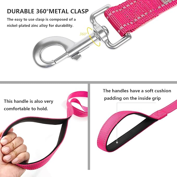 Dog Leash 6 FT Padded Handle Nylon Reflective Dogs Leashes for Small Dogs Hot Pink