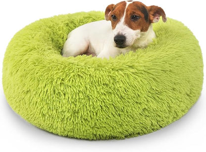 Calming Donut Dogs Beds for Small Dogs Washable,23inch Plush Round Pet Bed for Cozy Sleep,Fluffy Faux Fur Large Cat Bed,Fits up to 25 lbs Pets,Green