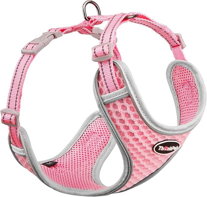 ThinkPet Reflective Breathable Soft Air Mesh No Pull Puppy Choke Free Over Head Vest Harness for Puppy Small Medium Dogs and Cats Pink Medium