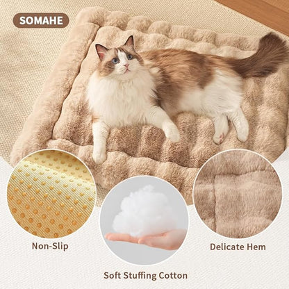 SOMAHE Self-Warming Cat Bed, Plush Faux Fur Pet Bed Mat with Anti-Slip Bottom, Ultra Soft Heated Pad for Cats & Kittens, Cozy Fluffy Bed for Window & Sills Couches, Machine Washable, 23x15 Inch Coffee