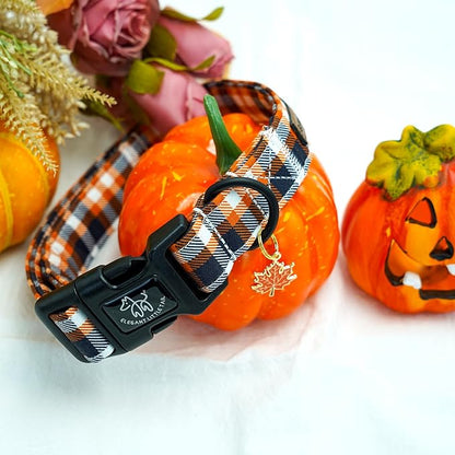 Elegant little tail Fall Dog Collar, Fall Plaid Pet Dog Collar Cotton Soft Male Collars Holiday with Quick Release Buckle Pet Puppy Collars for Small Dogs