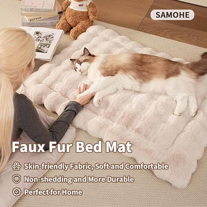 SOMAHE Self-Warming Cat Bed, Plush Faux Fur Pet Bed Mat with Anti-Slip Bottom, Ultra Soft Heated Pad for Cats & Kittens, Cozy Fluffy Bed for Window & Sills Couches, Machine Washable, 23x15 Inch White