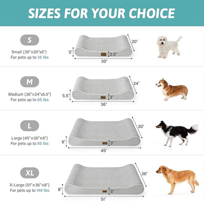 Dog Bed for Medium Dogs up to 65 lbs - Removable Washable Cover with Waterproof Lining & Non-Skid Bottom, Cotton-Polyester Blend Boat-Shaped Lounger Mattress, M(36x24x5.5in), Light Gray