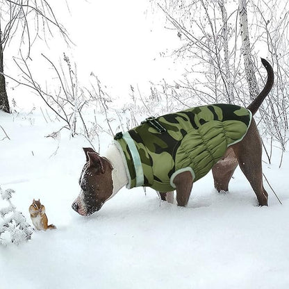 LeLePet Dog Coat, Windproof Camo Cold Weather Coat, Fleece Lined, Reflective, Adjustable, Turtleneck, Size S