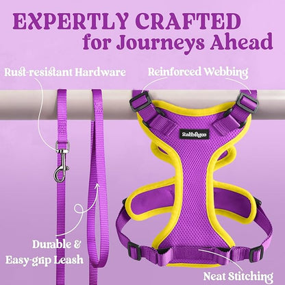 rabbitgoo Cat Harness and Leash for Walking, Escape Proof Soft Adjustable Vest Harnesses for Cats, Easy Control Breathable Reflective Strips Jacket, Purple&Yellow,S