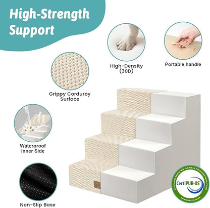 COZY KISS Dog Stairs for Small Dogs, 4 Tier Pet Stairs for Couch and Beds, 17.7" H Non-Slip Dog Steps for Old Cats, Puppy, Small Medium Dogs, 15.7x23.6x17.7 inch, Beige