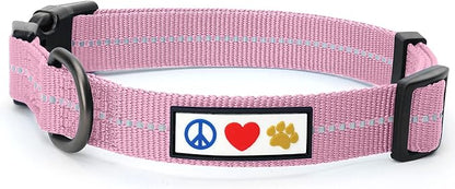 Pawtitas Recycled Dog Collar with Reflective Stitched Puppy Collar Made from Plastic Bottles Collected from Oceans Extra Small Pink Cherry Blossom
