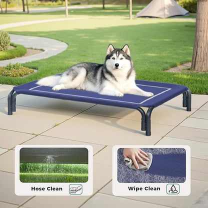 Elevated Dog Bed Raised Outdoor Dog Cot for Extra Large Dogs, Installation Requires No Tools, Frame with Washable Cooling Breathable Mesh Anti-Slip Feet, Indoor Pet Bed, Blue, 48.8 Inches