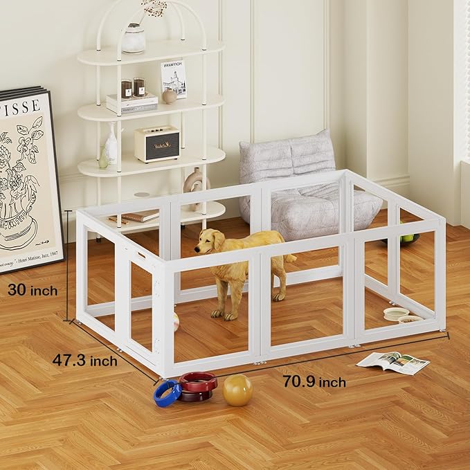 Clear Acrylic Dog Playpen Transparent Dog Playpen Indoor, Easy Assemble Clear Pet Pen for Puppy Bunny Cat Pig, Sturdy & Easy Cleaning Plastic Dog Puppy Fence