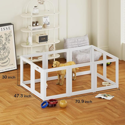 Clear Acrylic Dog Playpen Transparent Dog Playpen Indoor, Easy Assemble Clear Pet Pen for Puppy Bunny Cat Pig, Sturdy & Easy Cleaning Plastic Dog Puppy Fence