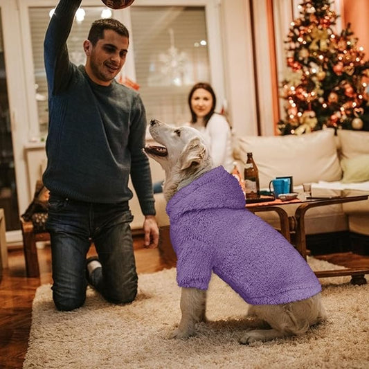 Fuzzy Dog Sweaters for Large Dogs Pet Hoodie Clothes Warm Soft Coats Hooded Sweatshirt Dog Sweaters for Extra Large Dogs(Purple-XXL)