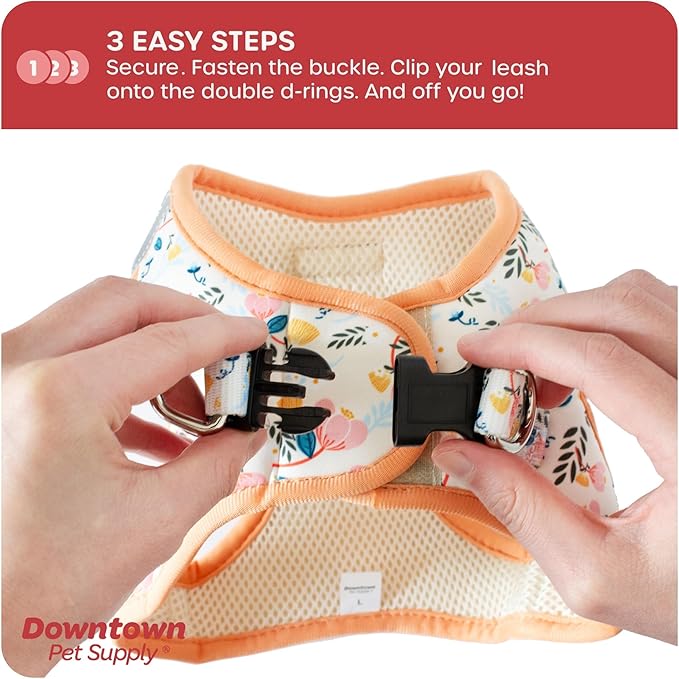 Downtown Pet Supply Step-in Dog Harness – No Pull, Adjustable Padded Mesh with Reflective Trim, Secure Buckle Strap – Comfortable & Breathable Small Dog Harness, Medium, Floral