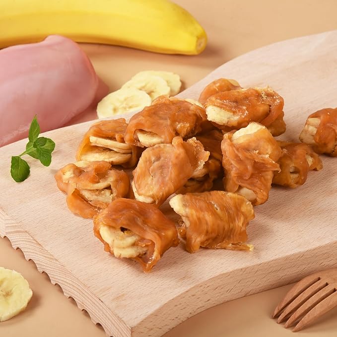 Pawmate Dog Treats Chicken Wrapped Banana Slices with 1% Taurine, Healthy Training Snacks Rich in Natural Fiber, Rawhide-Free Grain-Free Soft Chews for Small Medium Dogs, 10.6 oz