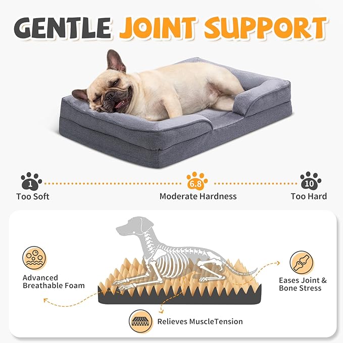 Makigued Orthopedic Dog Bed for Medium Dogs Egg Crate Foam Pet Sofa with Waterproof Liner, Removable Washable Cover, Nonslip Bottom, Cozy Couch for Small & Medium Dogs and Cats, 24x18x6.5, Grey