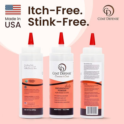 Coat Defense Daily Preventative Powder for Dogs and Cats | Anti-Itch Powder, Odor Control | Talc-Free, Non-Toxic Coat Defense for Dogs | 9 oz Precision Point