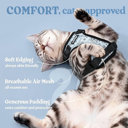 rabbitgoo Cat Harness and Leash for Walking, Escape Proof Soft Adjustable Vest Harnesses for Cats, Easy Control Breathable Reflective Strips Jacket, Doodle Gray,M