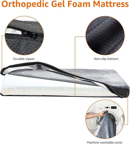 Amazon Basics Dog Bed with Cooling Gel Memory Foam, Pressure-Relief Support for Dogs up to 120lbs, Non-Slip Bottom, Machine Washable Cover, Giant Sized (50" x 34"), Grey
