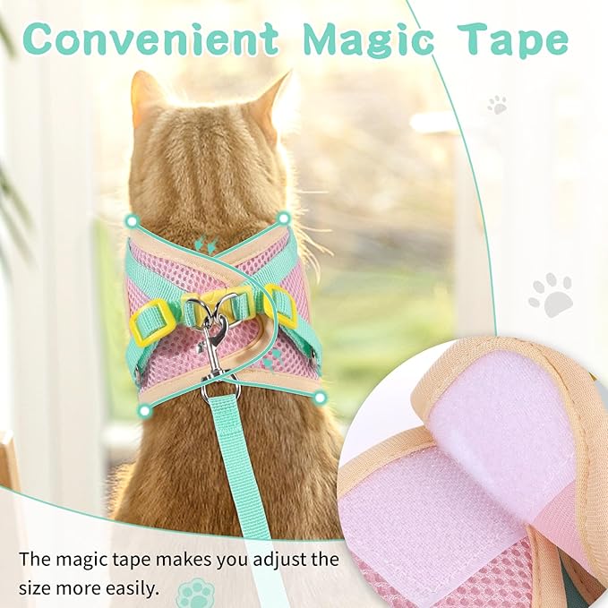 NCMAMA Cat Harness and Leash Set for Walking Escape Proof, Adjustable Kitten Harness Breathable Mesh with Reflective Strips Harness with Flower for Kitty Puppy Bunny Green XS