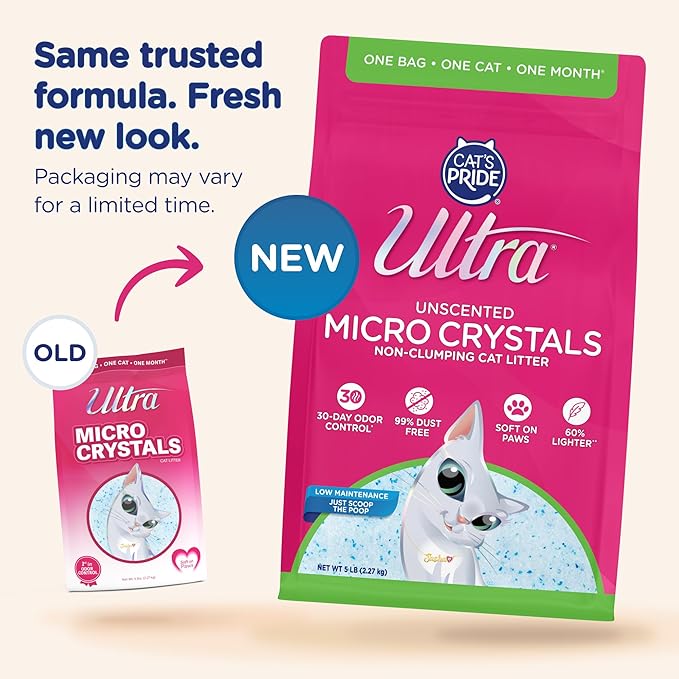 Ultra Micro Crystals Cat Litter - 99.9% Dust Free, Soft on Paws, Fragrance Free - 5 Lbs.