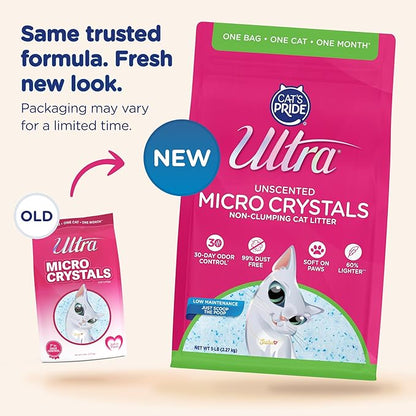 Ultra Micro Crystals Premium Cat Litter - 99.9% Dust Free, Soft on Paws, Fragrance Free - 15 Lbs. Total (3pk of 5 Lbs.)
