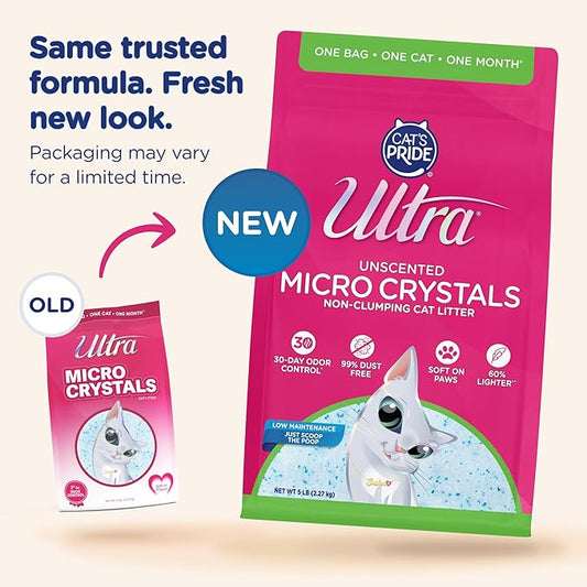 Ultra Micro Crystals Premium Cat Litter - 99.9% Dust Free, Soft on Paws, Fragrance Free - 15 Lbs. Total (3pk of 5 Lbs.)