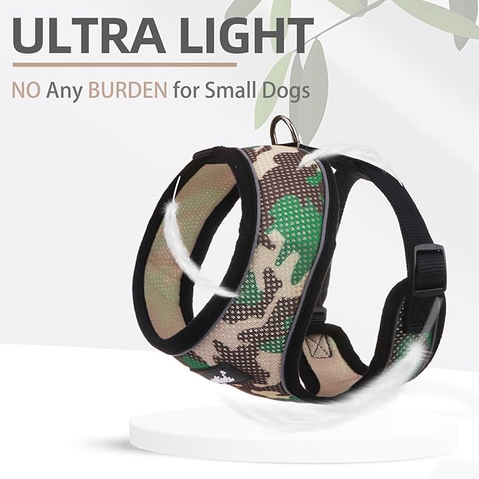 PUPTECK Soft Mesh Dog Harness and Leash Set Pet Puppy Cat Comfort Padded Vest No Pull Harnesses, Camouflage, XS