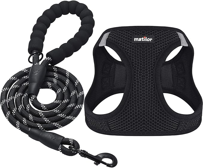 matilor Dog Harness Step-in Breathable Puppy Cat Dog Vest Harnesses for Small Medium Dogs Black