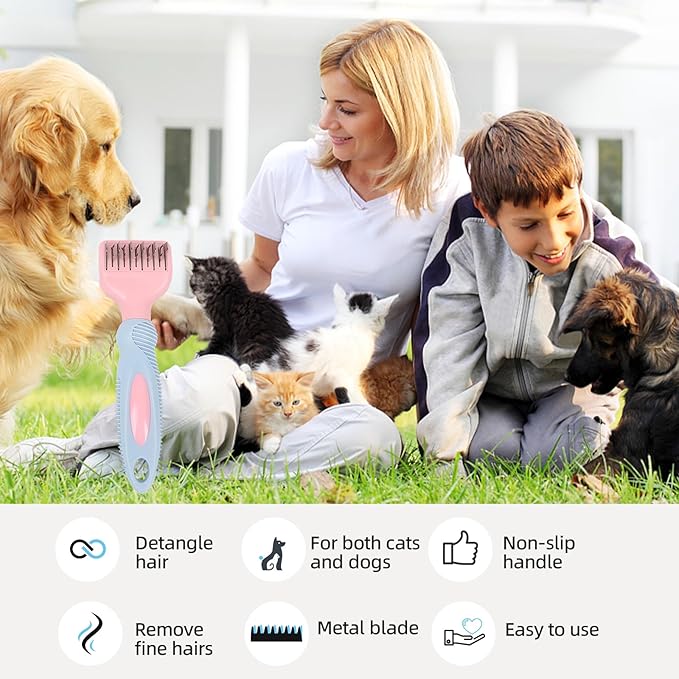 HOP Home of Paws Professional Pet Dematting Comb for Dogs and Cats, Stainless Steel Rounded Teeth, Gentle Knot and Tangle Removal Tool, Grooming Supplies