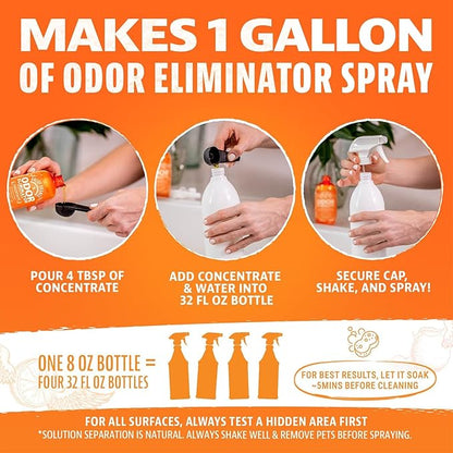 Angry Orange Pet Odor Eliminator Concentrate – 8oz Citrus Powered Concentrate for Strong Dog & Cat Urine Smells, Safe for Most Fabrics, Great for Carpets, Upholstery - Makes 128oz of Liquid