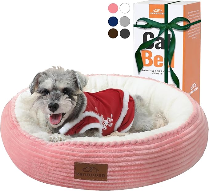 Zerbuger 23in Pink Round Cat Dog Bed for Large Medium Small Dogs Cats, Machine Washable Sleeping Sofa, Non-Slip Bottom Breathable Soft Calming Pet Cuddler for Indoor/Outdoor/Car/Cage