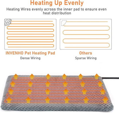 INVENHO Pet Heating Pad, Waterproof Adjustable Temperature Dog Cat Heating Pad with Timer, Indoor Pet Heated Pad for Cats Dogs Electric Pads for Dogs Cats, Pet Heated Pad (L: 35" x 24")