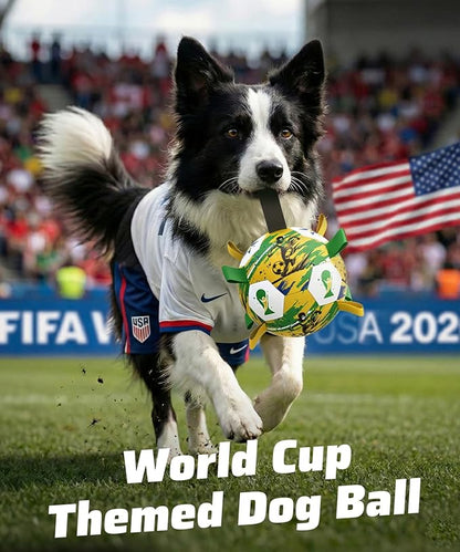 HETOO Dog Toys Ball, Dog Soccer Ball with Straps, Herding Ball for Large Medium Dogs, Rubber Bright Color Tug of War Interactive Toy, Water & Pool Play, for World Cup 2026 Theme, 8 inch