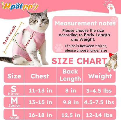 Hpetppy Cat Recovery Suit for Spay Abdominal Wounds, Kitten Onesie Bodysuit for Cats After Surgery, Cat Surgery Recovery Suit Female Cone of Shame Alternative for Cats Anti Licking (Pink,M)