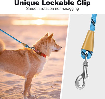 lynxking Rope Dog Leash 6 FT with Comfortable Padded Handle, Highly Reflective Threads Leash for Small Medium Large Dogs (Light Blue, Large 1/2in x 6ft-Rope Clasp)