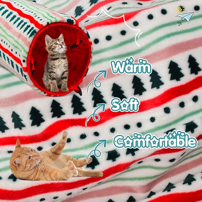 OUHOU Cat Tunnel Bed for Indoor Cats, Soft Plush Peekaboo Cat Cave Donut Tunnel, Multifunctional Cat Playground Toys Hideplace for Small Medium Large Cats, Kittens, Rabbit, Ferret (Red)
