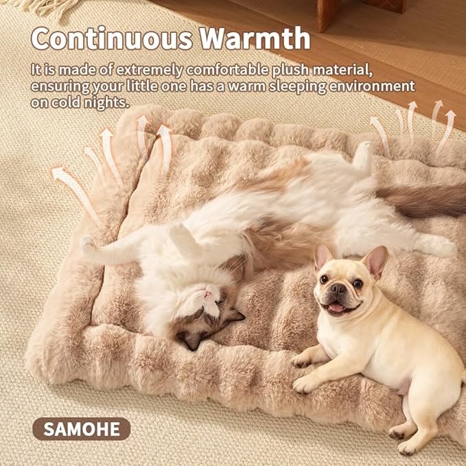 SOMAHE Self-Warming Dog Bed, Plush Faux Fur Mat with Anti-Slip Bottom, Ultra Soft Heated Pet Bed for Medium Large Dogs, Cozy Fluffy Pad for Carriers Couch Crate, Machine Washable, 35 x 27 Inch Coffee