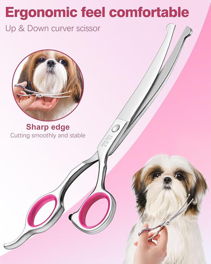 Fiurfiy Furry Professional Pet Grooming Scissors with Safety Round Heads - 6 in 1 Curved Scissors for Dogs and Cats