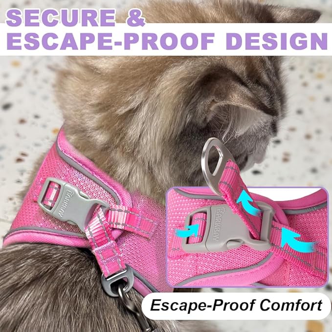 Cat Harness and Leash Set,Escape Proof Kitten Harness,Step in Adjustable Soft Lightweight,Easy Control,Reflective Strips Comfortable for Walking Travel(Pink,XXS)