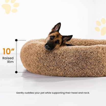 URGVANZ PET Calming Dog Bed Anti-Anxiety Donut Dog Beds for Small Medium Large Dogs,Washable Plush Fluffy Indoor Cat Kitten Round Cuddler Cushion (Brown, XX-Large)