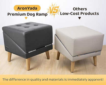 Dog Stairs for Small Dogs and Cats 16" H - with Encrypted Dot-Grip Non-Slip Surface, 2-in-1 Pet Ramp & Steps for Bed/Couch, Foldable Split Ottoman with Solid Wood Frame, Sturdy & Portable for Puppies