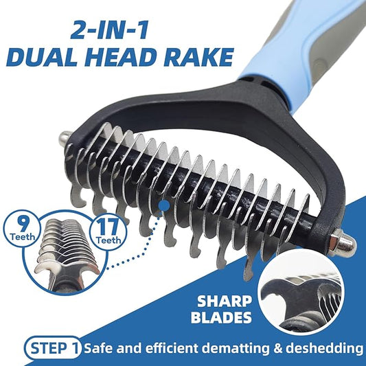 KUEIOX Dog Brush for Shedding,7 PCS Pet Grooming Brush Kit to De-fur & Hair Slicker Deshedding Brushes with Undercoat Rake Comb Bath Brush&Nail Clipper for Grooming Short Long Haired Dogs Cats Blue
