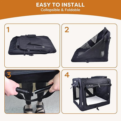 JESPET Soft Dog Crates Kennel for Pets, 3 Door Soft Sided Folding Travel Pet Carrier with Straps and Fleece Mat for Dogs, Cats (Graphite Black, X-Large(36" L x 24" W x 27" H))