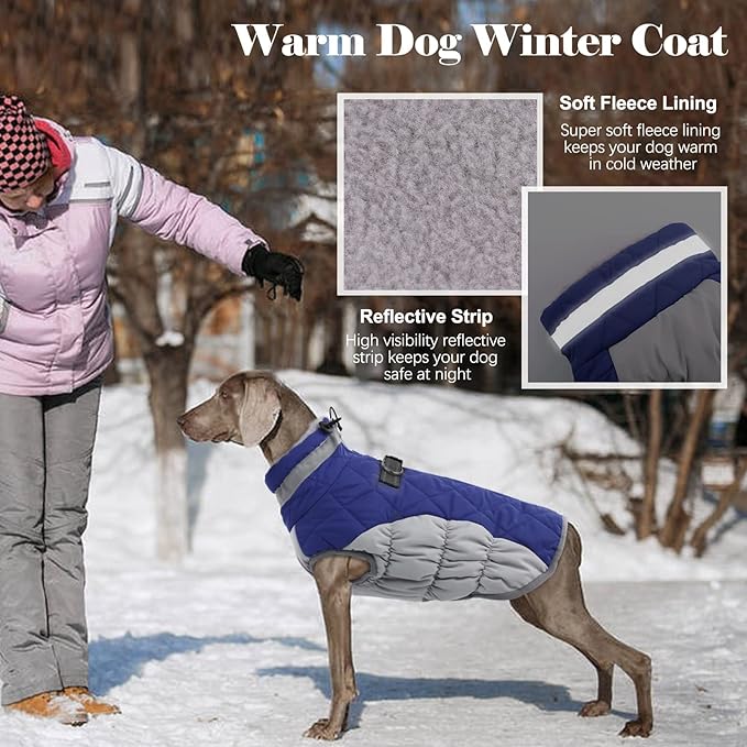 Lelepet Dog Coat Warm Dog Winter Coat Waterproof Dogs Jacket with Harness Built in Reflective Pet Fleece Vest Zip-Up Cold Weather Coats for Small Dogs Turtleneck & Windproof Coats Chihuahua Blue XS