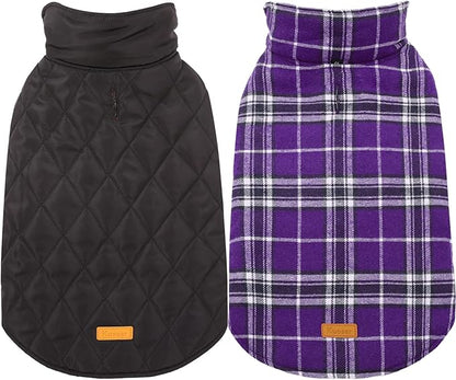 Kuoser Waterproof Dog Coat, Reversible Dog Jacket for Medium Dogs, Adjustable Durable Doggie Winter Coat Warm Puppy Cold Weather Apparel from Small to Large Breed, Purple M
