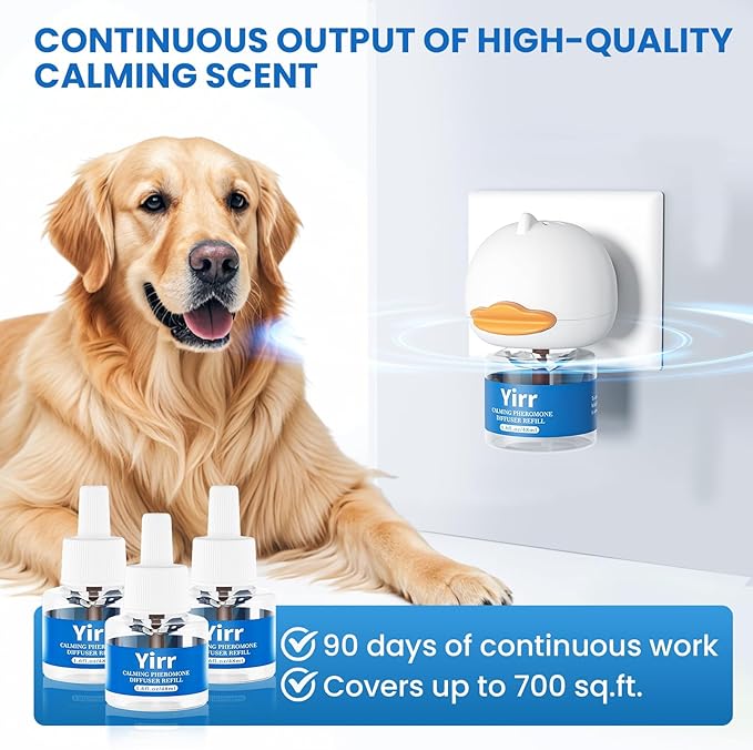 Yirr Dog Calming Diffuser, 6 in 1 Puppy Pheromones Calming Diffuser, Relaxing Pheromone for Dogs Relief Stress Anxiety Fighting Scratching Barking, Help Train Dog to Pee, 3 Diffuser 3 Refill(48ml)