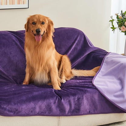 Yaning Waterproof Blanket 60"x80" for Adults, Reversible Waterproof Bed Cover for Dogs Cats Pets, Soft Leakproof Blanket for Bed Couch Sofa Furniture Protector, Dark Purple/Light Purple