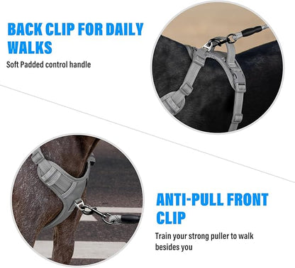 Plutus Pet No Pull Dog Harness, Release at Neck, Reflective Adjustable Dog Vest Harness, Easy Control Handle for Walking, for Small Medium Large Dogs, Gray, S
