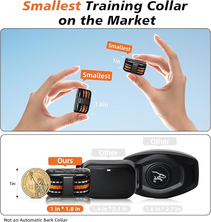 Tiniest Dog Shock Collar, Lightest Dog Training Collar with Remote for Small Dogs 5-15lbs & Medium Large Dogs/Puppies, Waterproof, Rechargeable, 1300ft Range (Orange&Ultra Tiny)