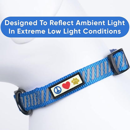 Pawtitas Reflective Dog Collar Reflective Thread Reflective Dog Collar Personalized Name Phone Number Adjustable Collar for Small Dogs Extra Small Puppy Blue Dog Collar Extra Small Breeds